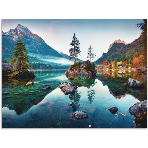 Wandbild ARTLAND "Herbstszene des Hintersee vor Alpen", blau (farbe bild(er): blau), B:60cm H:45cm, Bilder, als Alubild, Leinwandbild, Poster in verschied. Größen