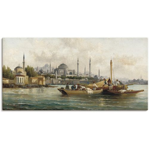 Wandbild ARTLAND "Handelsschiffe vor Hagia Sophia", blau (farbe bild(er): blau), B:40cm H:20cm, Bilder, als Leinwandbild, Poster in verschied. Größen