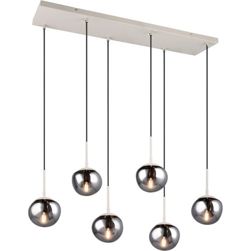 S.OLIVER Pendelleuchte "ANJELLA, Hängelampe beige exkl. E14, warm grey (beige) + smoke Glas", greige rauchglas, 6, Ø 14,5cm H: 150cm, 1 Stk., Leuchten, mit mundgeblasenen Glasschirmen in rauchgrau, max 10W, Pendelleuchte