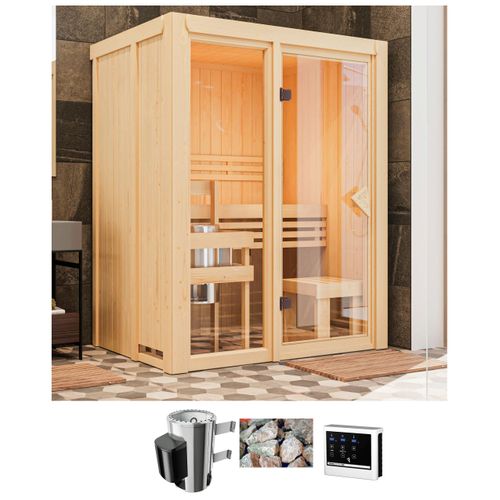 Sauna KARIBU "Alani 1", natur, Saunaofen, externe Steuerung, 3,6 kW, Saunen, Ofen 3,6 kW externe Strg.easy