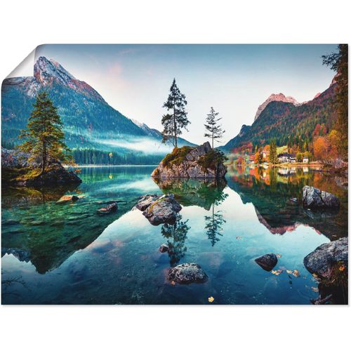 Wandbild ARTLAND "Herbstszene des Hintersee vor Alpen", blau (farbe bild(er): blau), B:60cm H:45cm, Bilder, als Alubild, Leinwandbild, Poster in verschied. Größen