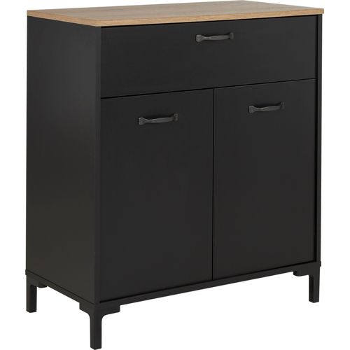 Stauraumschrank GAMI "MANCHESTER", uni schwarz, eiche helvezia, B:81cm H:90cm T:41cm, Schränke, Stauraumschrank, Großes Stauraumvolumen