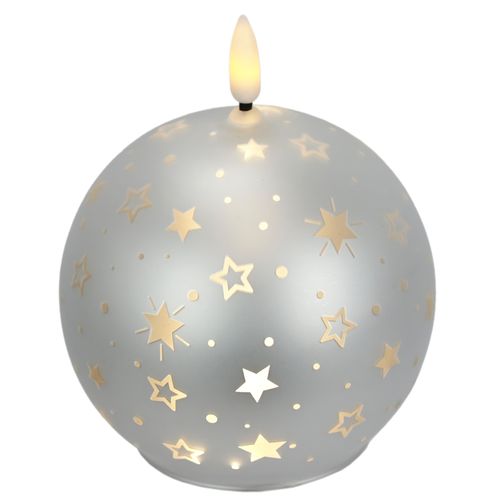 LED-Kerze I.GE.A. "Kugel-Kerze B", silber, B:10cm H:12cm, Glas, Kerzen, LED-Kerze, aus Glas batteriebetrieben mit Timer Adventskranz Adventskerzen