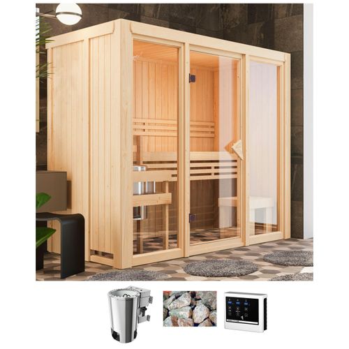 Sauna KARIBU "Alani 2", natur, Bio-Ofen, externe Steuerung, 3,6 kW, Saunen, Ofen 3,6 kW Bio-Ofen externe Strg. easy
