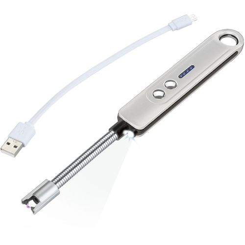 Stabanzünder MAXIMEX "LED Lichtbogen-Feuerzeug", silber (silberfarben), B:2,5cm H:22,5cm L:1,5cm, Kunststoff, Feuerzeuge, mit elektrischem Anzünder, ohne Gas, Flammen und Nachfüllen