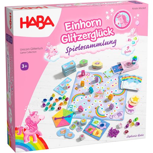 Spielesammlung HABA "Einhorn Glitzerglück Spielesammlung", bunt, Spiele, Kinder, Holz, Kunststoff, Pappe
