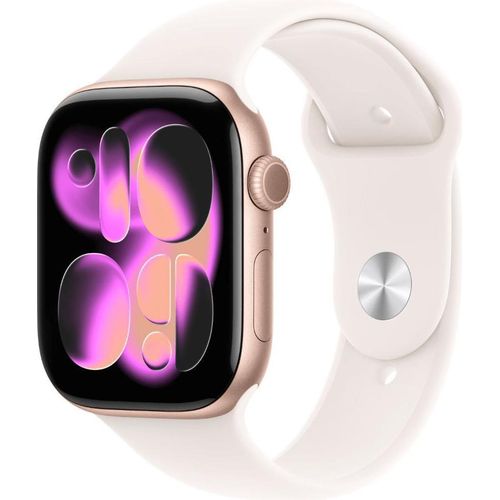 Apple Watch Series 11 GPS 46 mm Aluminium Sportarmband in Roségold und Pink (Light Blush) - Größe S/M