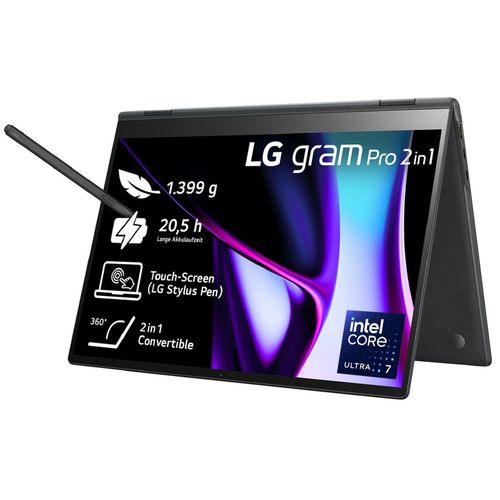 LG gram Pro 16 2-in-1, Core Ultra 7 155H, 16GB RAM, 1TB SSD, DE