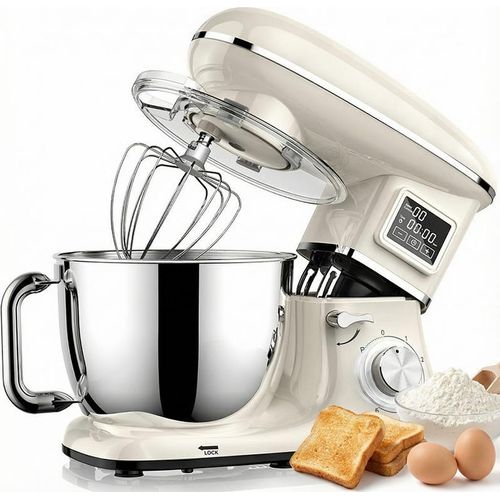 (Weiß)) Elektrischer Teigmischer mit Digitalem Display, Automatische Teigknetmaschine für Brot, Pizza & Nudelteig, Küchen-Teigmixer für den Haushalt