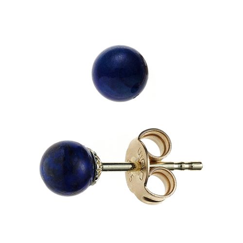 Paar Ohrstecker JOBO "Ohrringe Kugel Kugelohrringe blau 4 mm", blau, blau, Ohrringe, Damen, 4mm, Gelbgold 585, 585 Gold mit Lapislazuli