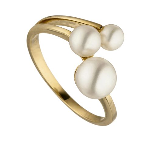 Perlenring JOBO "Ring Goldring" Gr. 54, weiß (gelbgold 585), Fingerringe, Damen, 54, Gelbgold 585 Perlen, Gelbgold 585, Perlen, Perlenring, 585 Gold mit 3 Perlen