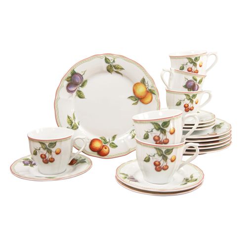 Kaffeeservice CREATABLE "Geschirr-Set Flora Orchard", bunt (weiß, bunt), 18 Stk., Porzellan, Geschirr-Sets, Kaffeeservice, Service, 18 Teile, für 6 Personen