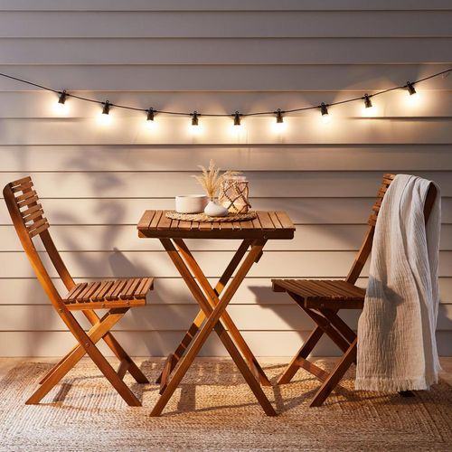 Ambia Garden Balkonset , Akazie , Holz , 3-teilig , Akazie , massiv , X-Form , 60x55x74 cm , Tisch klappbar, Stuhl klappbar , Balkonmöbel, Balkonmöbel-Sets