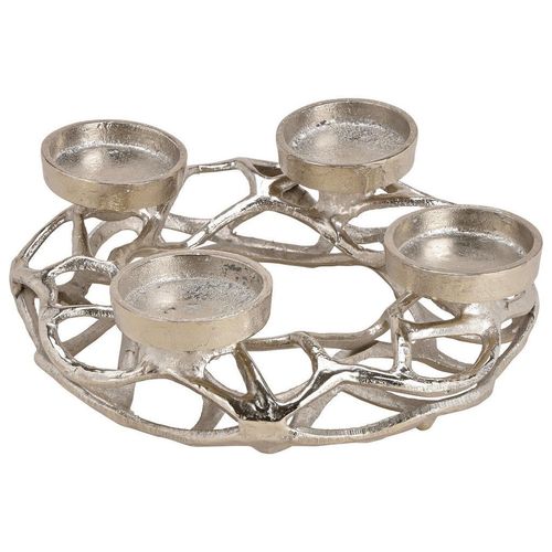 Adventskranz , Silber , Metall , 25x11x25 cm , Dekoration, Weihnachtsdekoration, Winterdeko