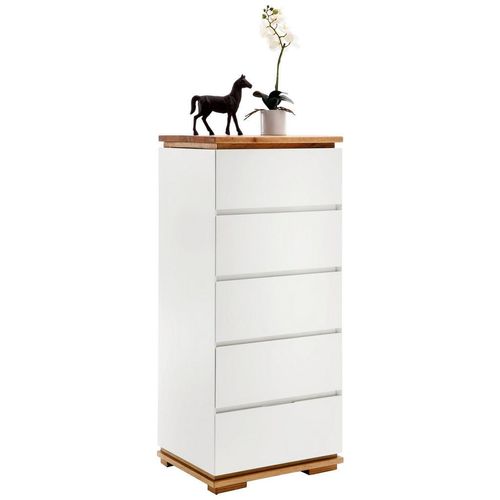 Kommode Chiaro, Weiß, Eiche, Holz, Holzwerkstoff, Asteiche, Eiche, massiv, 5 Schublade(n) Schubladen, 51x115x40 cm, Typenauswahl, Beimöbel erhältlich, Wohnzimmer, Kommoden & Sideboards, Kommoden