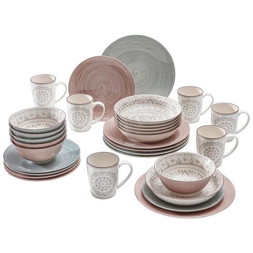 Ritzenhoff Breker Kombiservice Valencia, Braun, Grau, Keramik, 30-teilig, Ornament, 350 ml,680 ml, Lfgb, Handmade Quality, hitzebeständig, Essen & Trinken, Geschirr, Geschirr-Sets, Kombiservice
