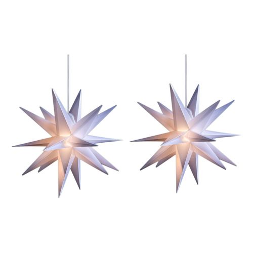 2er Sparset Weihnachtssterne LED Dekosterne 25cm Weiss für AUSSEN Kabel mit Trafo 3D Stern 18 Zackig Leuchtstern Weihnachtslicht Winterbeleuchtung 3D Stern Weihnachtslicht
