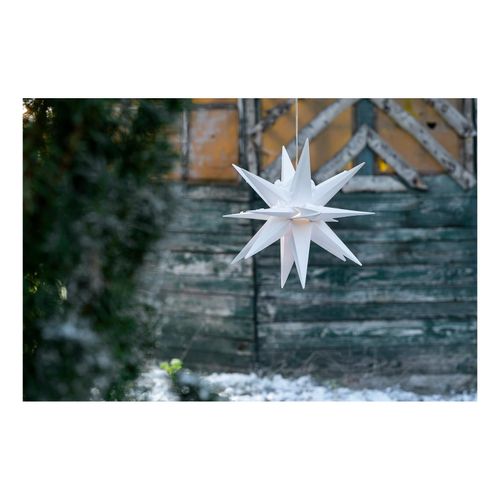 Weihnachtsstern LED Dekostern 25cm Weiss für AUSSEN Kabel mit Trafo 3D Stern 18 Zackig Leuchtstern Weihnachtslicht Winterbeleuchtung 3D Stern Weihnachtslicht Xmas Lights