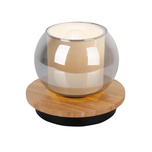 NÄVE Tischleuchte "Texas", beige (natur), 1, Ø 15cm H: 15cm, 1 Stk., Leuchten, Glasschirm smokey, naturfarbenes Holzdetail, 1x E27 exkl., D: 18cm, Tischleuchte