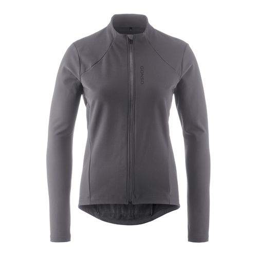 Radtrikot GONSO "SITIVO TRIKOT THERM W", Damen, Gr. 44, grau, 57% Polyamid, 28% Polyester, 15% Elasthan, Rundhals, Trikots, Damen Fahrradtrikot langarm, isolierendes Full-Zip Trikot, Tight Fit