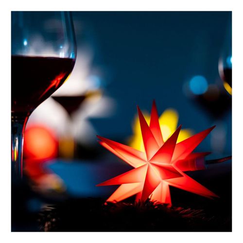 Weihnachtsstern LED Dekostern Klein 12cm ROT mit FERNBEDIENUNG und Batteriefach für 3 AA Batterien 6h Timer INNENRAUM DEKO 3D Stern 18 Zackig Leuchtstern LED Weihnachtsstern beleuchtet
