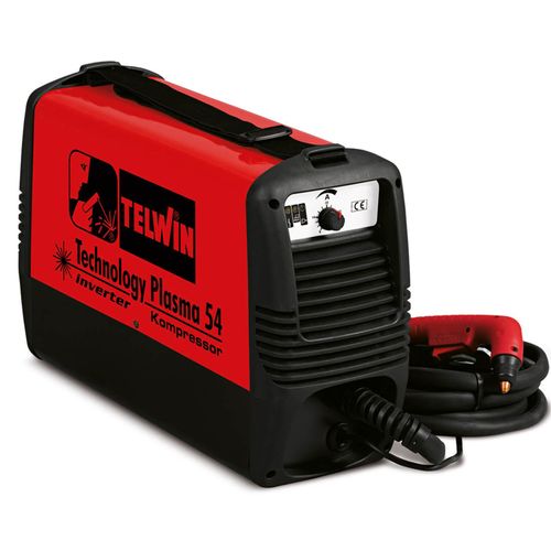 TELWIN Technology Plasma 54 Plasmaschneider mit integriertem Kompressor, 230V Inverter-Technik, Set inkl. Plasma-Schlauchpaket und Masseanschlussgarnitur
