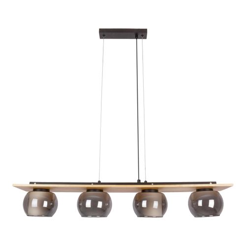 NÄVE Pendelleuchte "Texas", natur, 4, Ø 15cm H: 120cm, 1 Stk., Leuchten, Glasschirme smokey, naturfarbenes Holzdetail, 4x E27, H:120cm, L: 90cm, Pendelleuchte