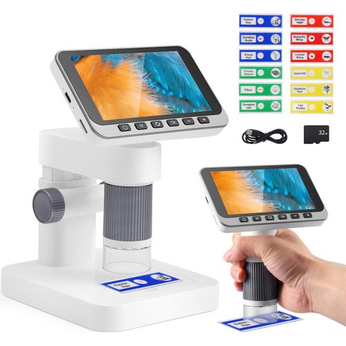 Digitalmikroskop - Handmikroskop WiFi/USB - 11,4 cm IPS-Display - 1080p HD - 1500–3000x Vergrößerung - Ohne Akku - Weiß