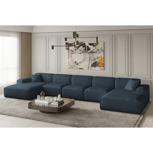Wohnlandschaft U-Form CELES XL in Stoff Scala Ozeanblau