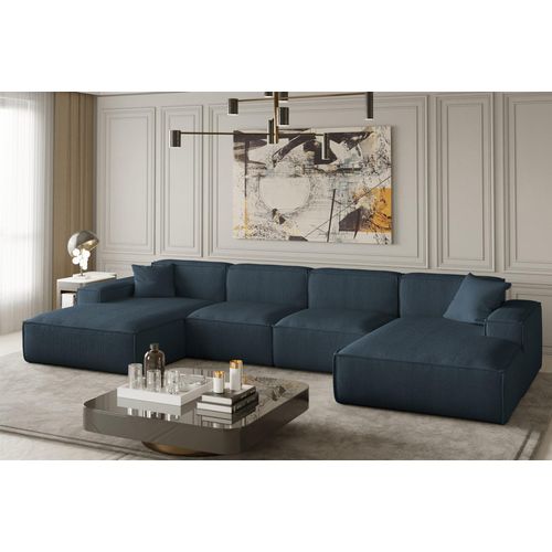 Wohnlandschaft U-Form CELES in Stoff Scala Ozeanblau
