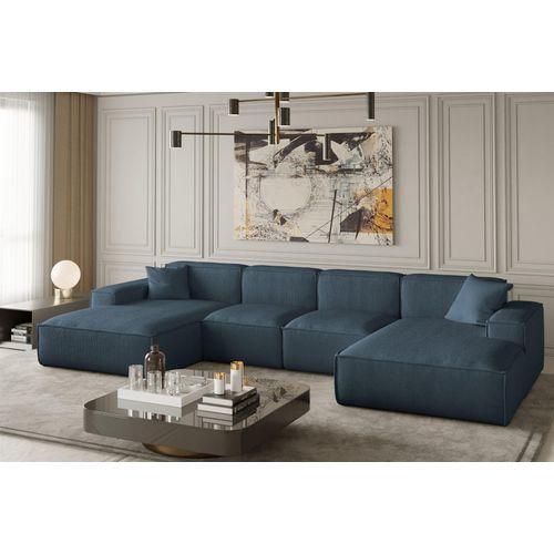Wohnlandschaft U-Form CELES XS in Stoff Scala Ozeanblau