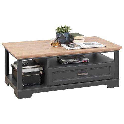 Hom`in Couchtisch, Graphit, Eiche Artisan, Metall, 1 Schublade(n) Schubladen, rechteckig, Sockel, 67x45x120 cm, offenes Fach, Wohnzimmer, Wohnzimmertische, Couchtische