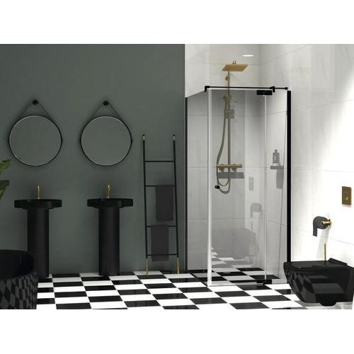 Jungborn Duschtür mit Seitenwand SETTE Drehtür mit Festteil rechts und Seitenwand links 80 x 100 cm Profilfarbe schwarz Klarglas mit schmutzabweisende Glasbeschichtung mit Puffergriff Image