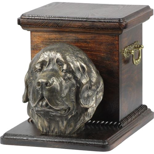 Neufundländer, Newfoundland - Eine Urne für die Asche eines Hundes mit einer Statuette, eine elegante Urne für einen Hund, eine außergewöhnliche Urne mit dem Porträt eines Hundes von der Marke Art-Dog