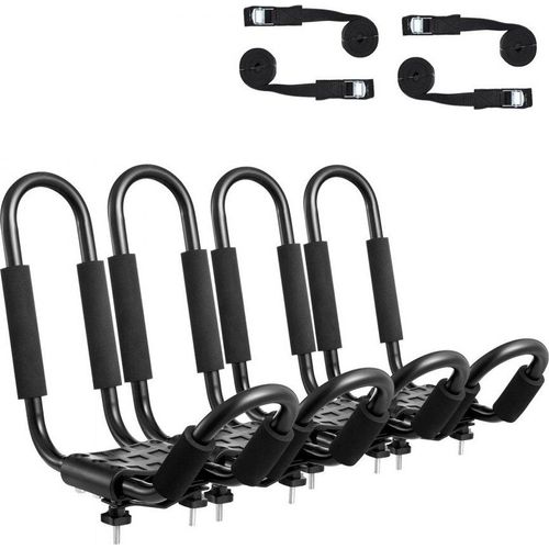 Kajak-Dachgepäckträger - 2 Paar J-Bar - Weicher Dachgepäckträger - Befestigung Oben - Träger für Kajak, Surfbrett, Kanu, SUP, Skiboard - Montage an Auto, SUV, Lkw - 2 Kajaks