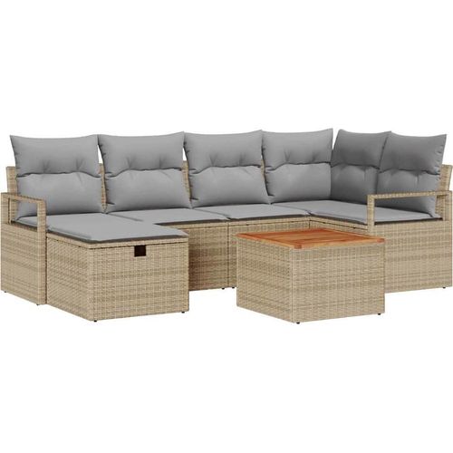 vidaXL Garten-Sofa-Set mit Kissen mit Speicher 7 pcs Beige Poly Rattan Image