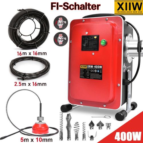 450U/M 400W Rohrreinigungsgerät mit 10 & 16mm Rohrreinigungsmaschine Rohrreiniger Set für Ø30-100mm, 8 Köpfe für Küche Bad Toilette