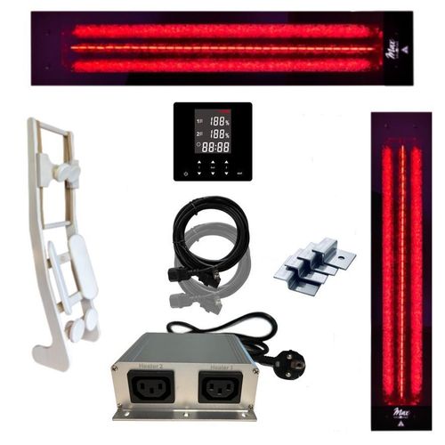SET Infrarotstrahler1x InfraROTmed MAX© 500W + 1x 1300W + icon 2 TOUCH + Lehne für die Sauna, zum Einbau und Nachrüsten, Vollspektrumstrahler