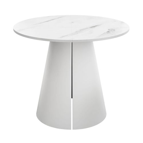 Runder Ausziehtisch LAVA, Tischdurchmesser 100 cm, Weiß / Marmor Bianco