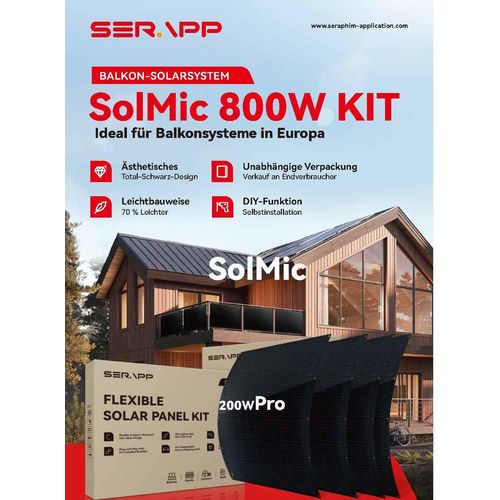 SERAPP®800W Balkonkraftwerk 800 Watt Ohne Wechselrichter, Wechselrichter, PV Solaranlage, 4x 200W