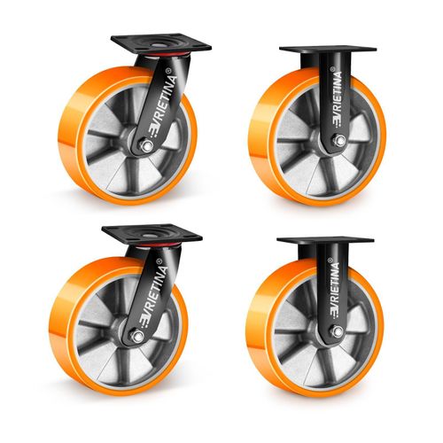 4 Stück 200mm Schwerlastrollen 2 Bockrollen + 2 Lenkrollen, Traglast 1500 kg, 360° Drehbar Industrierollen Schwerlast , Industrielle Anlagen