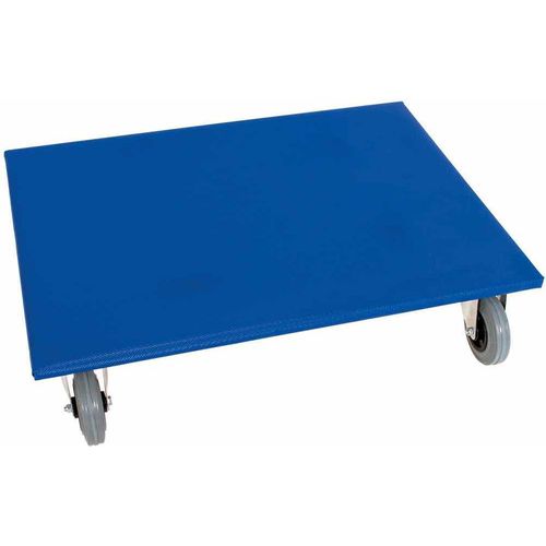 Möbelroller Holz, Rollen ø 125 mm Gummi, 600 x 800 mm, Anti-Rutschbelag, 500 kg, Blau