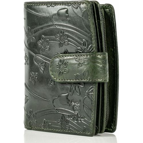 Damen Geldbörse Mittelgroß aus Echtleder mit RFID Schutz, Elegantes Portemonnaie mit vielen Kartenfächern, Münzfach, Geschenkbox, ideal für Frauen