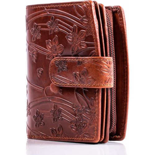 Damen Geldbörse Mittelgroß aus Echtleder mit RFID Schutz, Elegantes Portemonnaie mit vielen Kartenfächern, Münzfach, Geschenkbox, ideal für Frauen