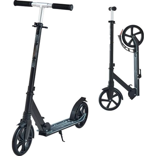 Kinderroller Cityroller - Zweirad Tretroller - Höhenverstellbarer Lenker - Rutschfestes Deck - Klappbar - Bis 100 kg belastbar - Ab 8 Jahren - Schwarz