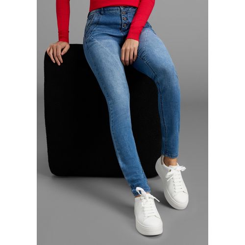 Skinny-fit-Jeans BRUNO BANANI, Damen, Gr. 46, N-Gr, dunkelblau us, Denim/Jeans, Obermaterial: 76% Baumwolle, 16% Polyester, 7% Viskose, 1% Elasthan, unifarben, Basic, extraeng lang, Jeans, extraenger Schnitt, normale Leibhöhe, mit Gesäß- und Eingrifftaschen