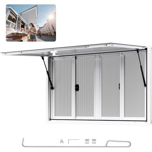 Imbiss- & Konzessionsfenster - Servier-/Ausgabefenster für Imbissanhänger & Imbisswagen - Einbaumaß 134,6 x 83,8 cm - Schwenkbar - 85° Öffnungswinkel - 4 Schiebefenster