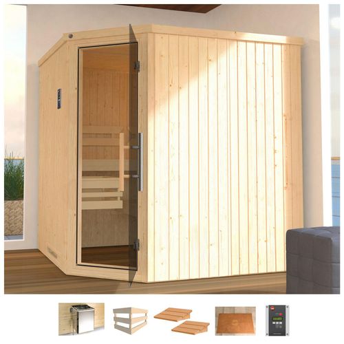 Sauna WEKA "Varberg 3", beige (natur), Bio-Ofen, externe Steuerung, 7,5 kW, Saunen, 7,5 kW Bio-Ofen mit ext. Steuerung