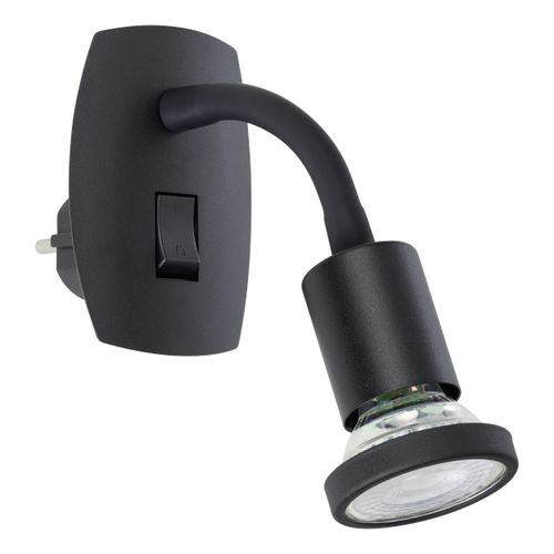 EGLO Steckdosenleuchte "PARRINI Steckerlampe - Stahl, Kunststoff - GU10 - 1X4,5W - IP20", schwarz, 1, H: 10cm, 1 Stk., Leuchten, Steckdosenspot, Steckdosenstrahler, Schalfzimmerleuchte, L7xH10xAL18cm