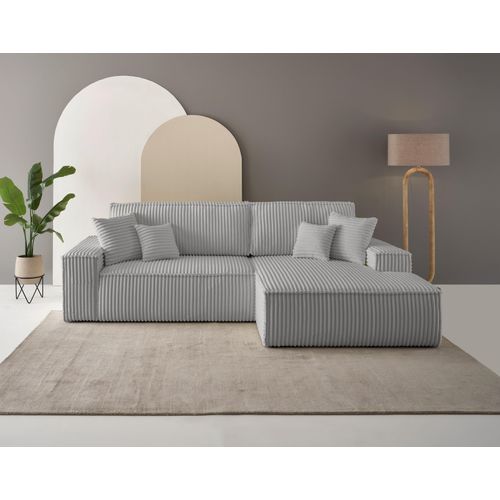 Ecksofa OTTO HOME "FINNLEY, L-Form 257 cm, Schlafsofa", grau, B:267cm H:85cm T:167cm, Bezugstoff 100% PES ;Gramatur 400g/qm +/- 5%, Sofas, Ecksofa, mit Bettkasten, in Bouclé, Struktur fein und Mega Cord